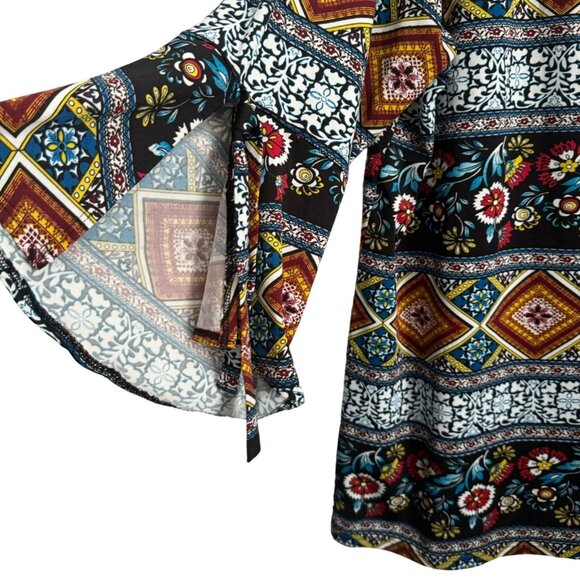 AGB Women's Boho Tunic Top 2X Colorful Geometric & Floral Print 3/4 Sleeves Top - Picture 9 of 11
